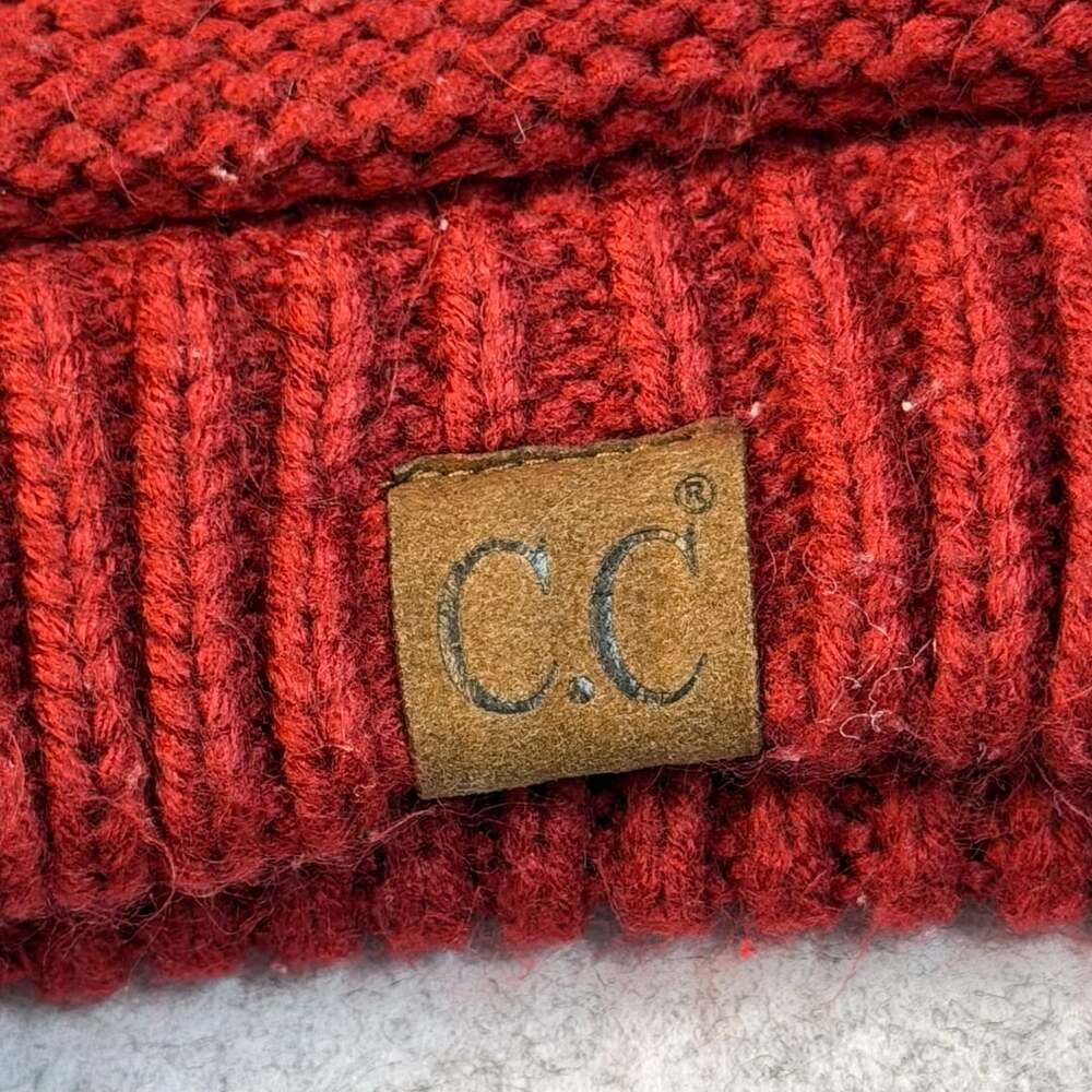 C.C Cable Knit Beanie Hat Red Winter Cuffed